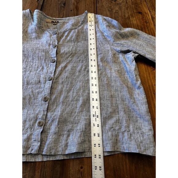 Flax Size Medium Button Front Shirt Top 100% Linen Blouse Lagenlook Artsy - Picture 7 of 12